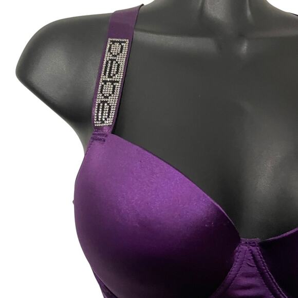 Bebe Womens Bra Size 38C Push Up Longline Bra Rhinstone Adjustable Straps Purple - Picture 3 of 10